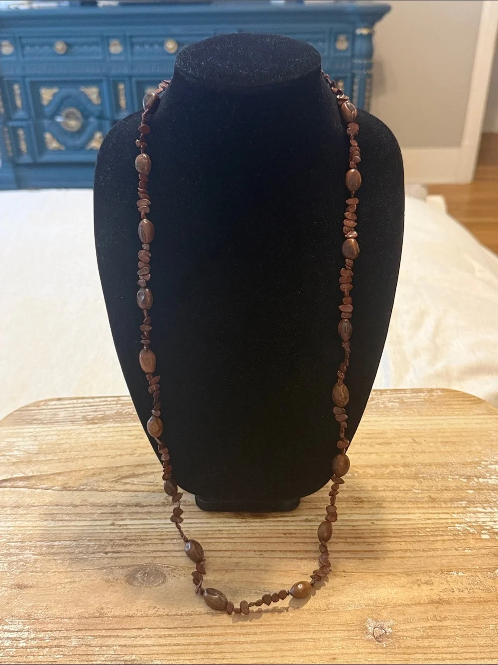 Vintage Boho Brown Beaded Long Lanyard Statement Necklace